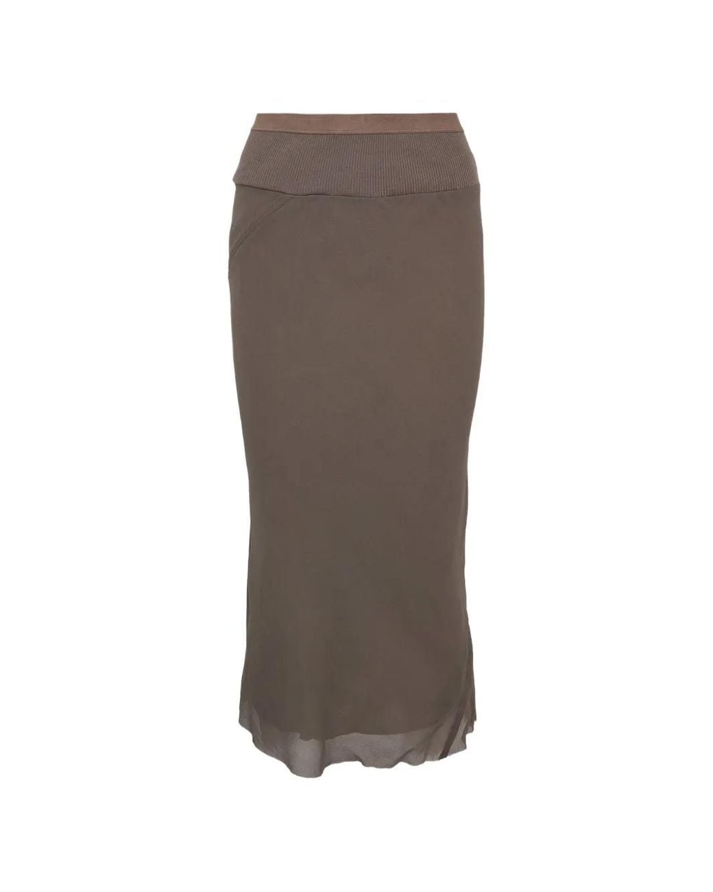 Rick Owens Brown Jupe Mi-Longue Bias À Taille Côtelée