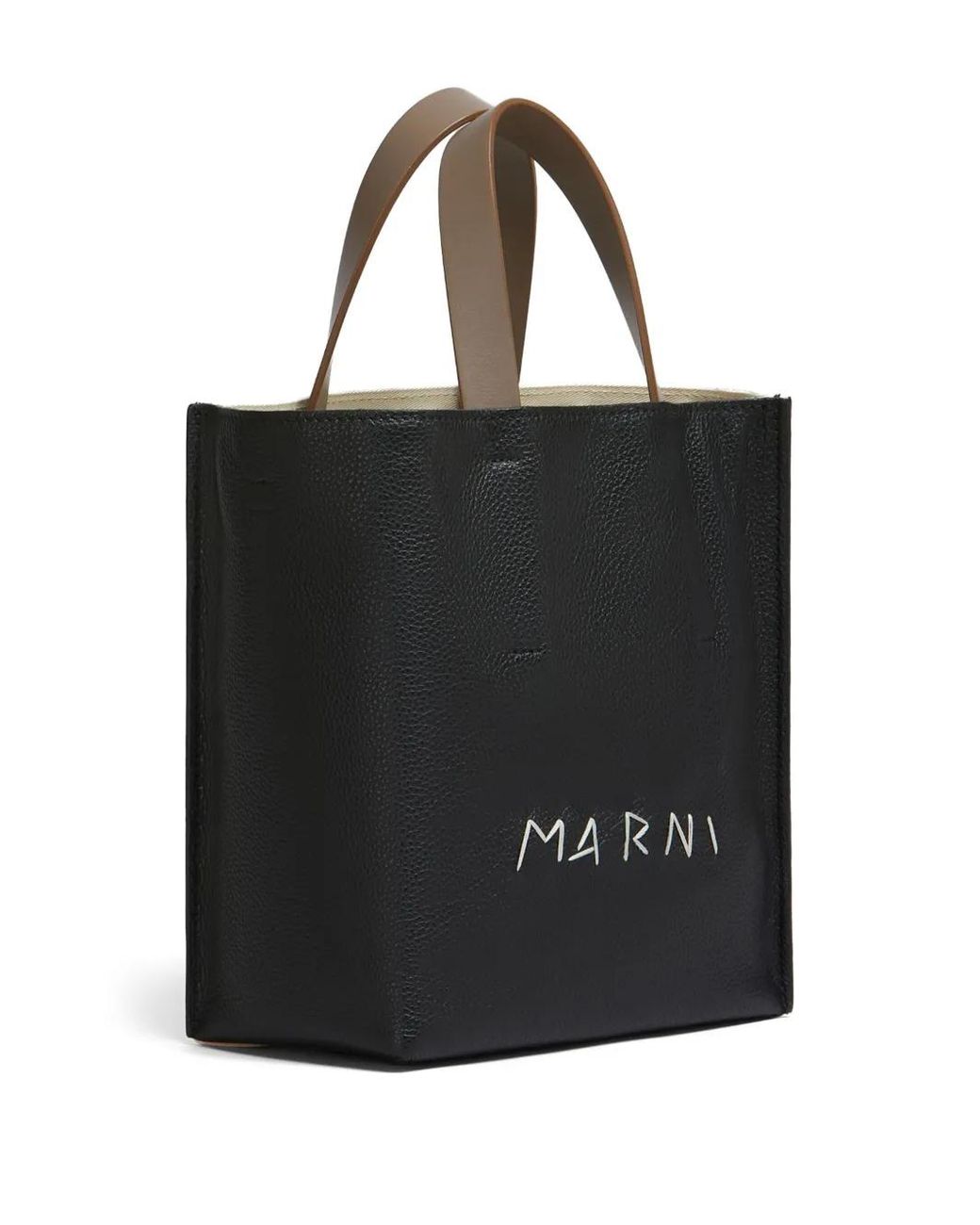 Marni Black Leather Museo Mini Bag With Mending Embroidery