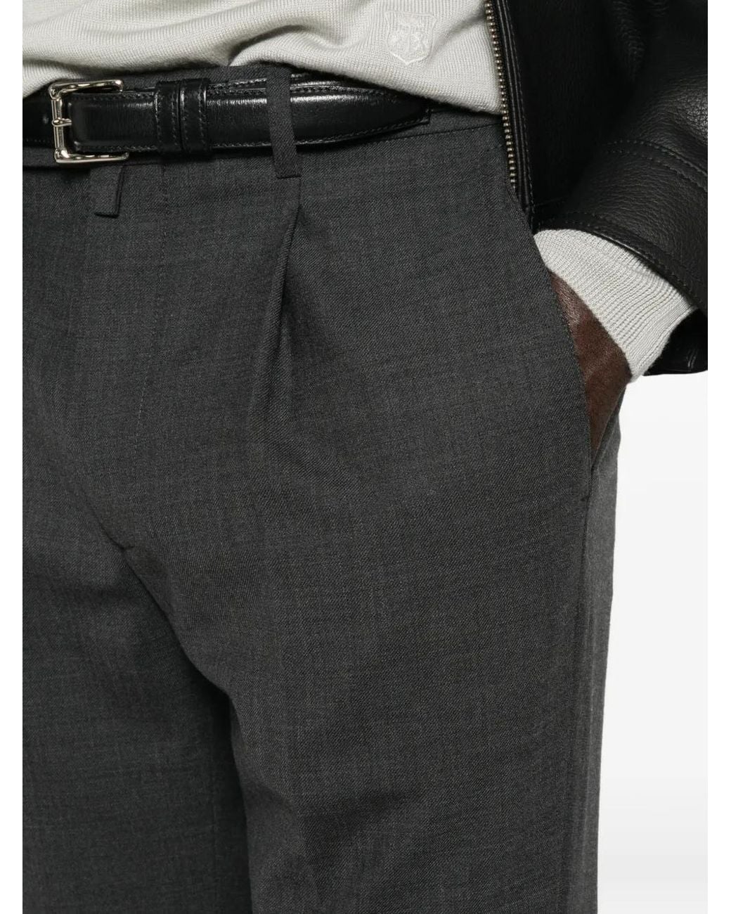 Berwich Gray Pleated Tailored Trousers for men