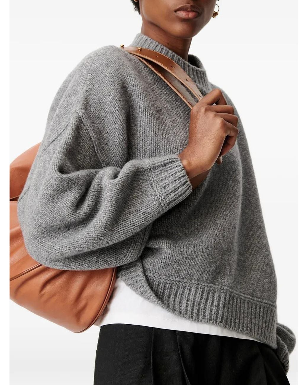 Sessun Gray Pull Spero En Maille Côtelée À Épaules Tombantes