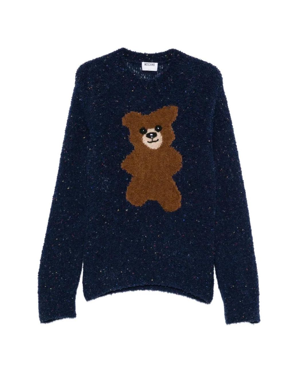 Moschino Blue Teddy Bear Motif Bouclé Knit Sweater for men