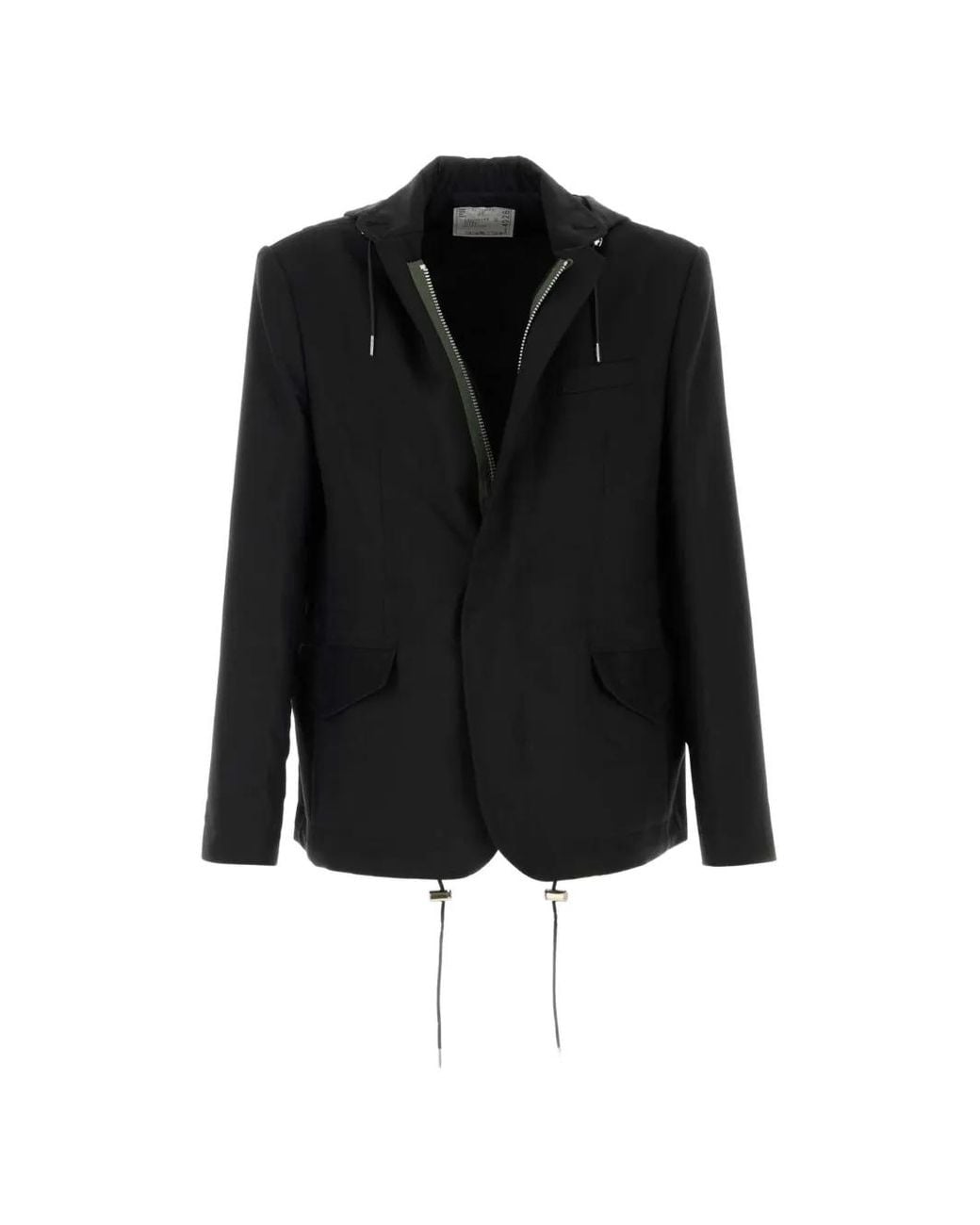 Sacai Black Veste En Sergé À Capuche
