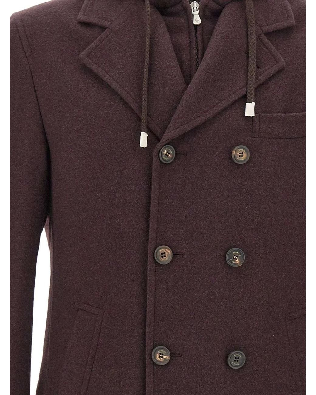 Eleventy Purple Double-Breasted Hooded Jacket for men