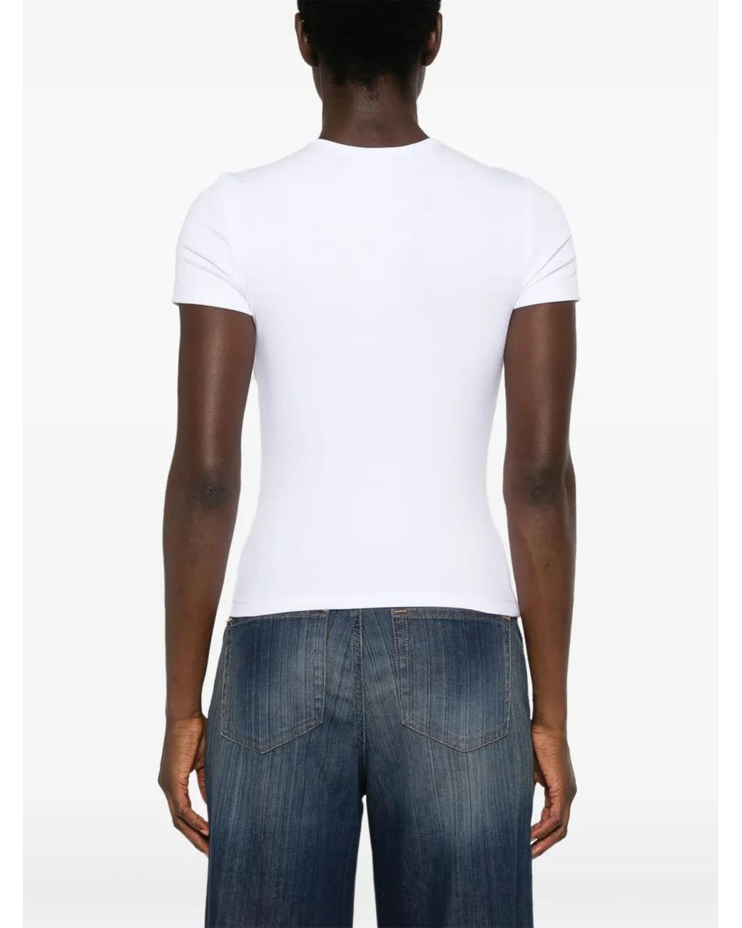 DIESEL White Stretch Cotton T-Shirt With Logo