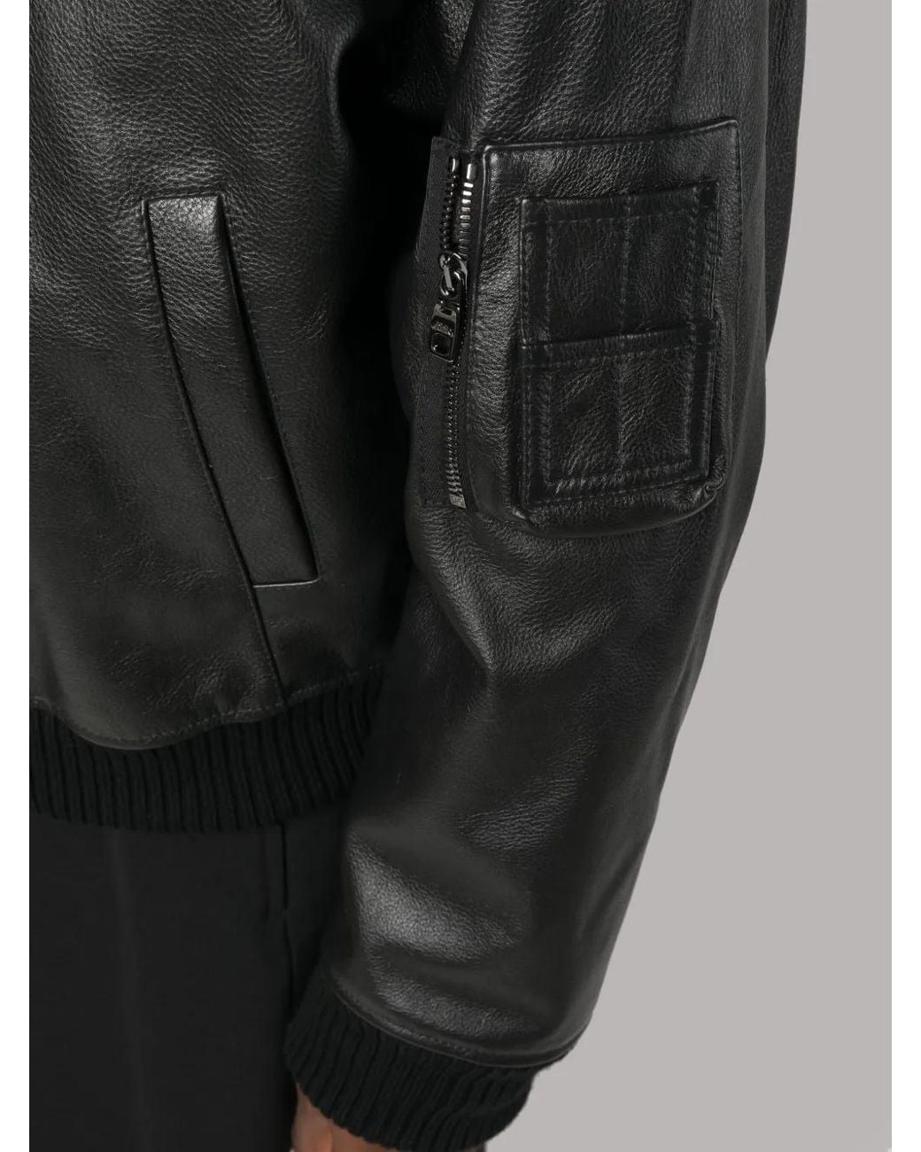 Dolce & Gabbana Black Leather Zip-Up Bomber Jacket for men