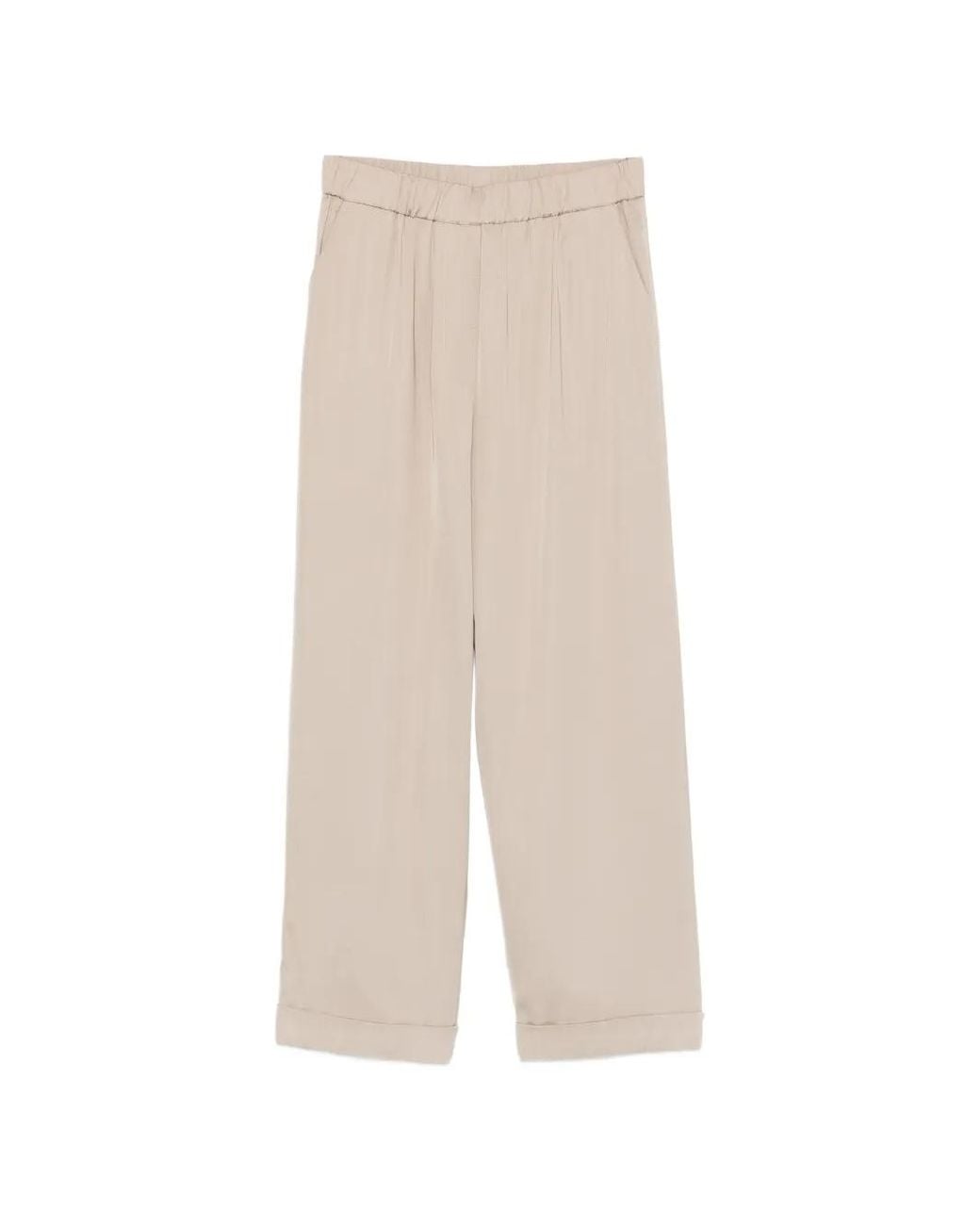 Peserico White Elasticated-Waistband Turned-Up-Cuff Trousers