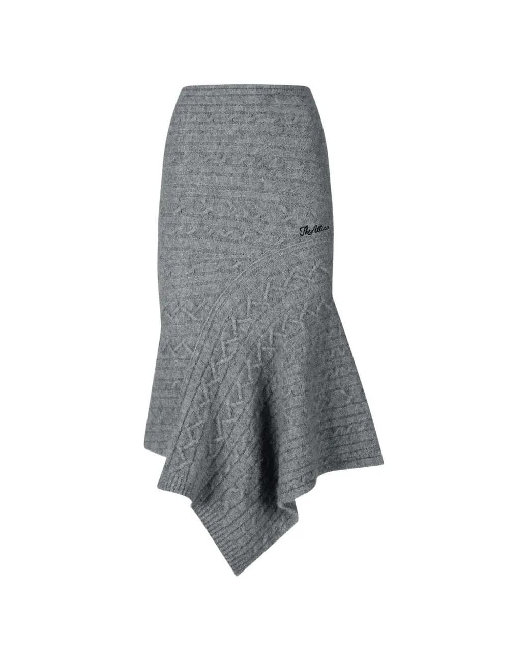 The Attico Gray Jupe En Maille Torsadée À Coupe Mi-Longue