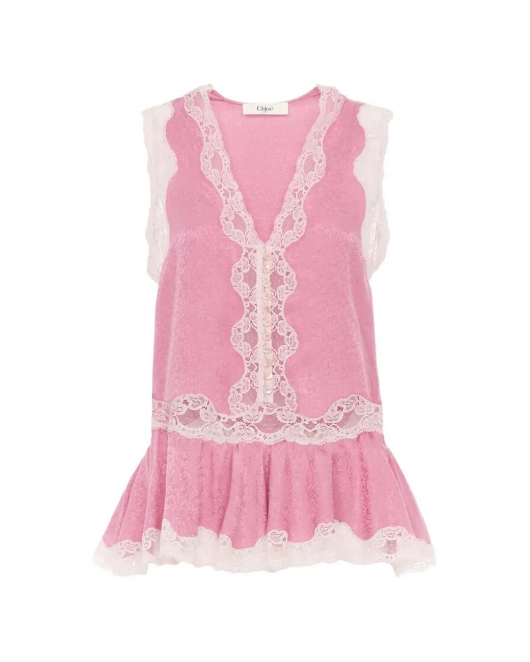 Chloé Pink Lace-Trim Jacquard Top