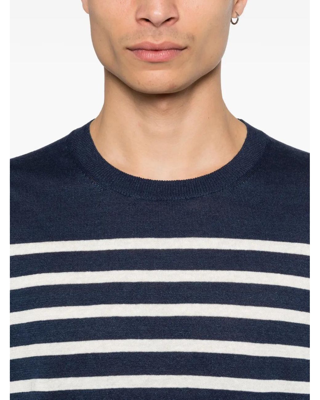 Gran Sasso Blue Striped Short-Sleeve Sweater for men