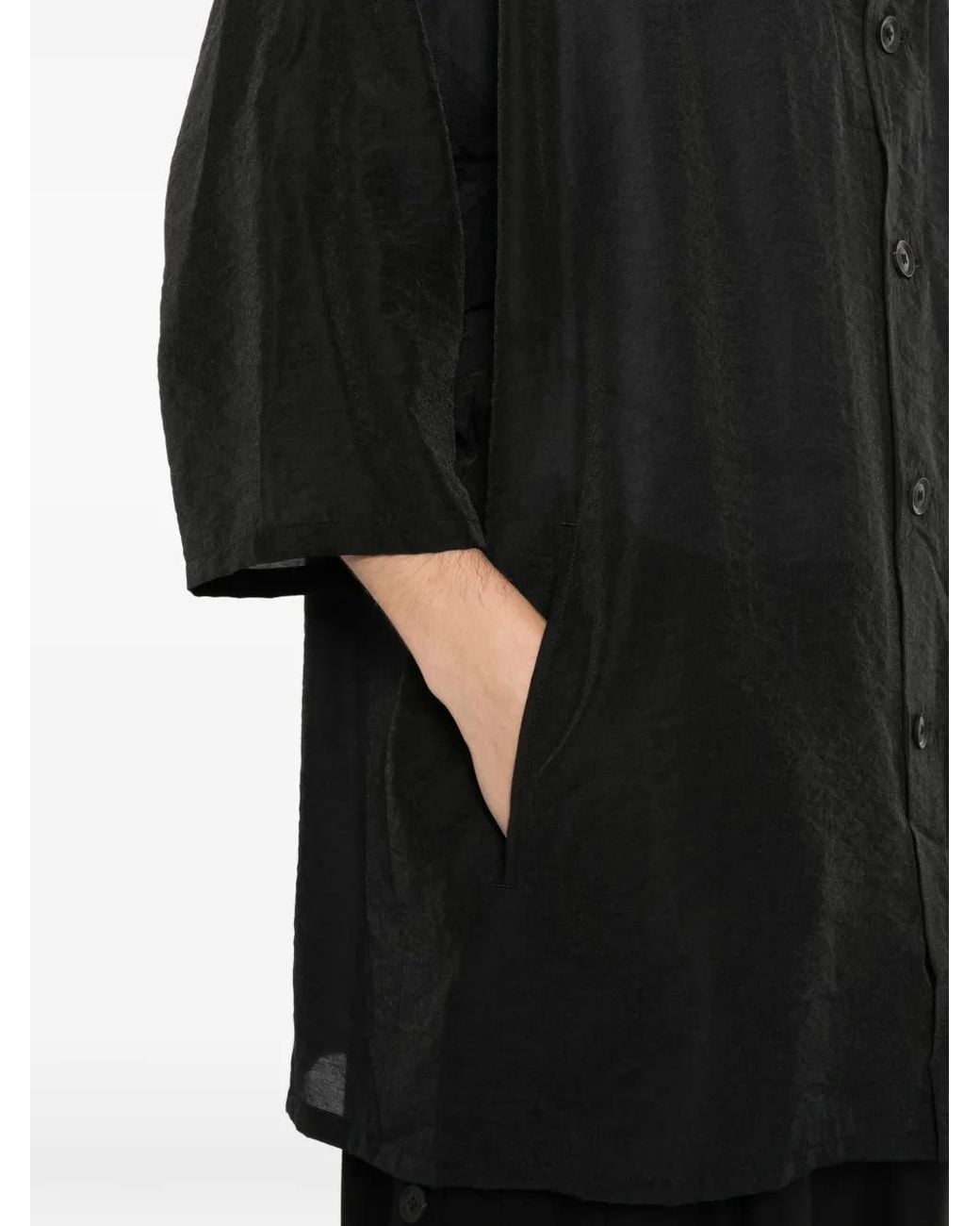 Yohji Yamamoto Black Asymmetric Lawn Cape Shirt for men