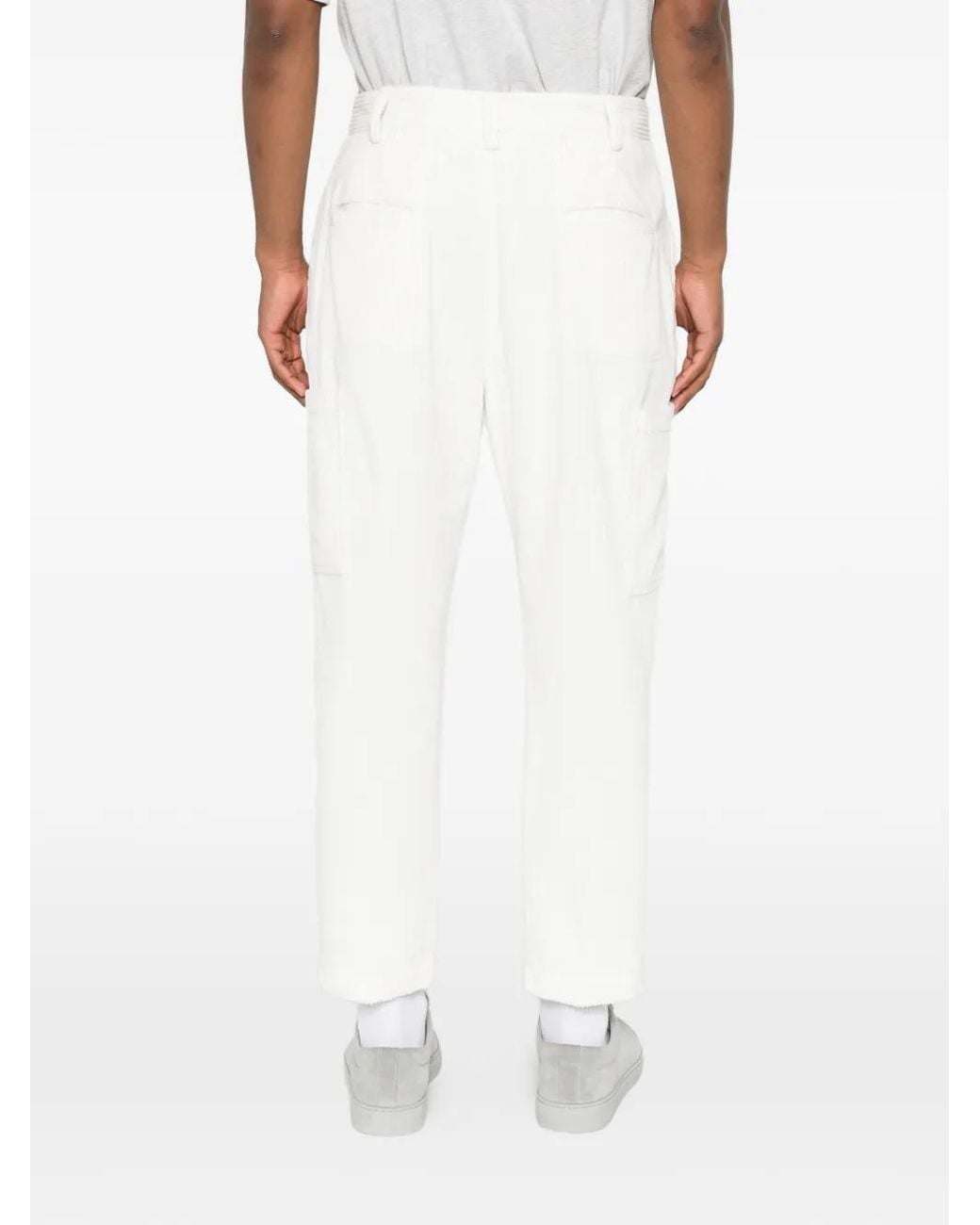 Eleventy White Pleated Corduroy Trousers for men