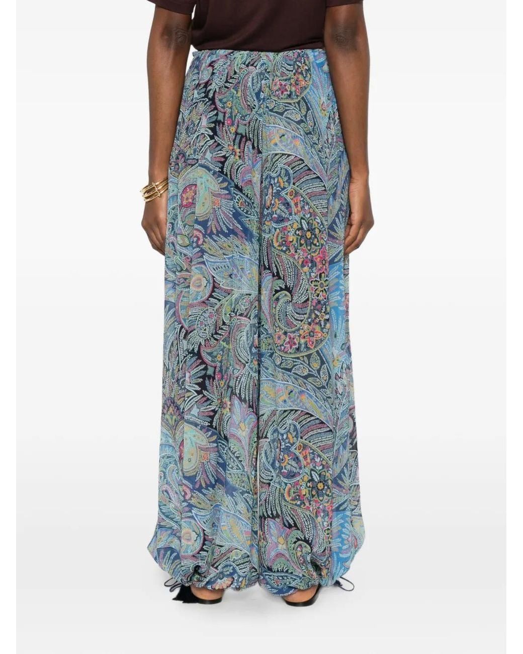 Etro Blue Wide Trousers With Tassels