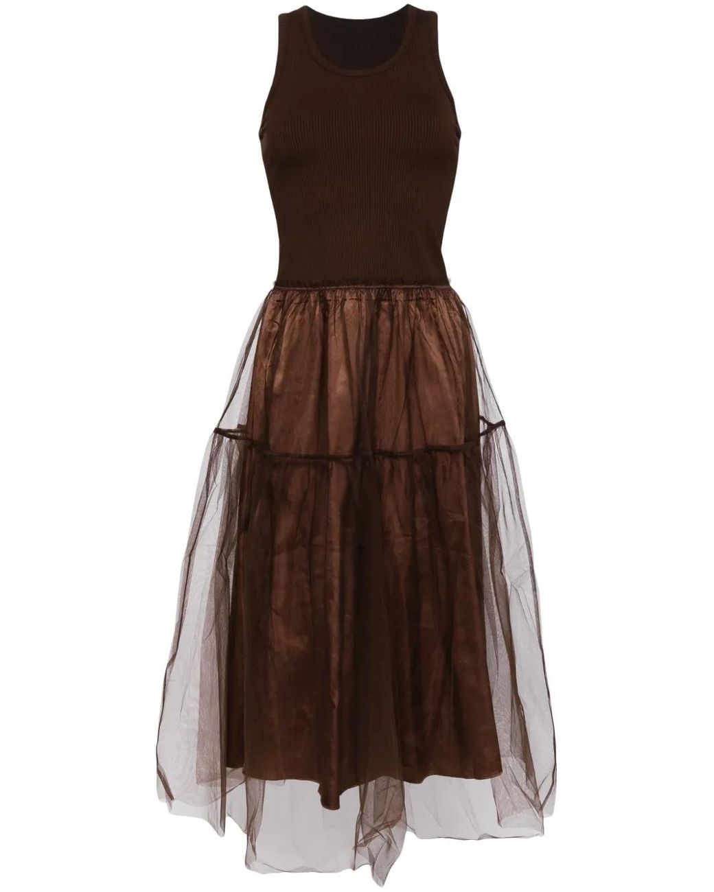 JNBY Brown Tulle-Inserts Midi Dress