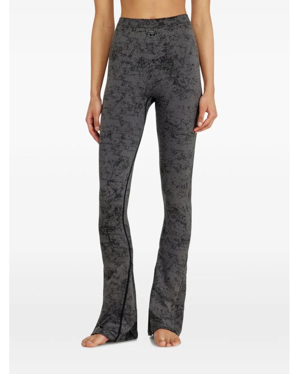 DIESEL Gray Flared Leggings With Utilitarian Print