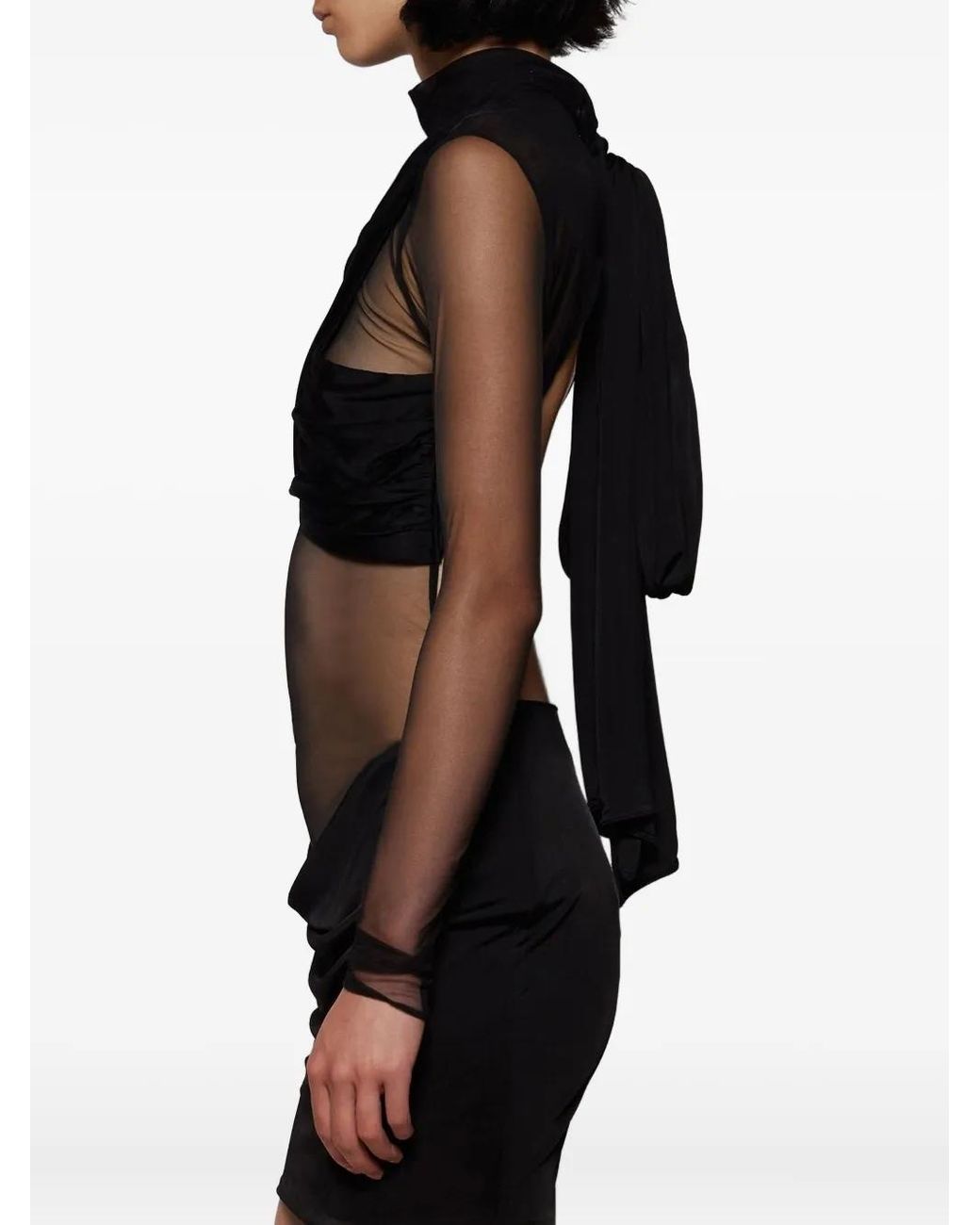 The New Arrivals Ilkyaz Ozel Black Open-Back Mesh Mini Dress
