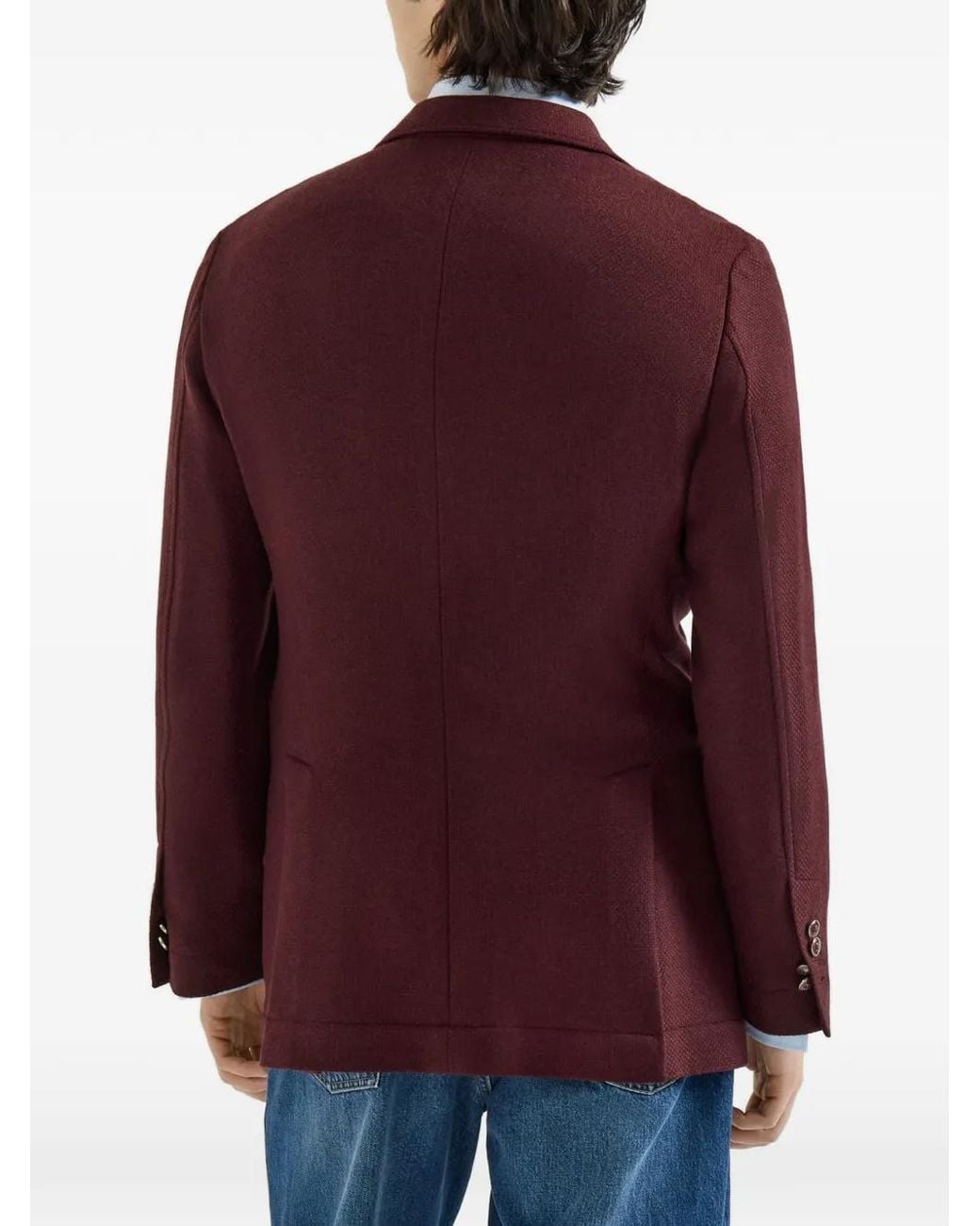 Brunello Cucinelli Purple Cashmere Panama Deconstructed Blazer With Patch Pockets And Metal Buttons for men
