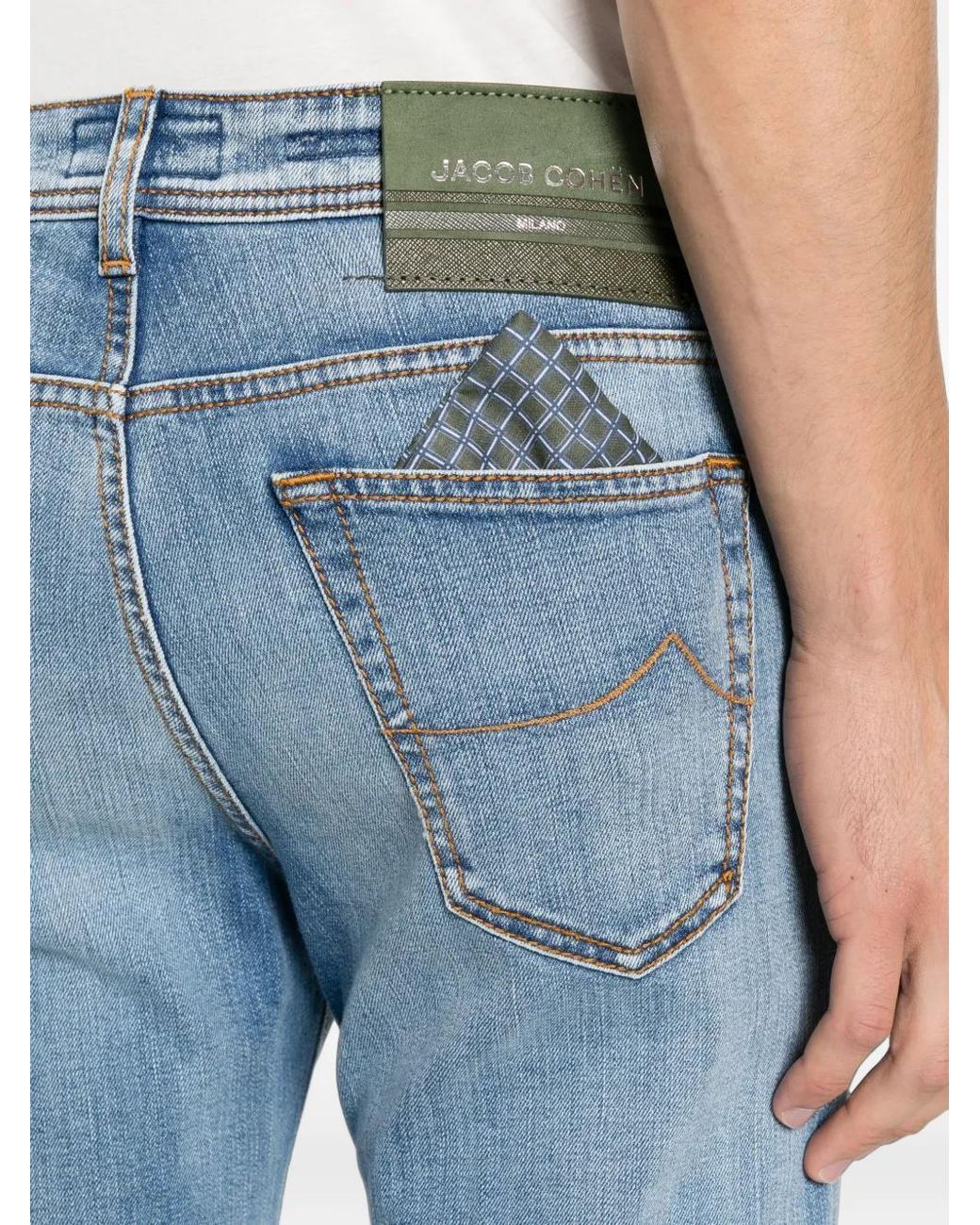 Jacob Cohen Blue Logo-Patch Straight-Leg Jeans for men