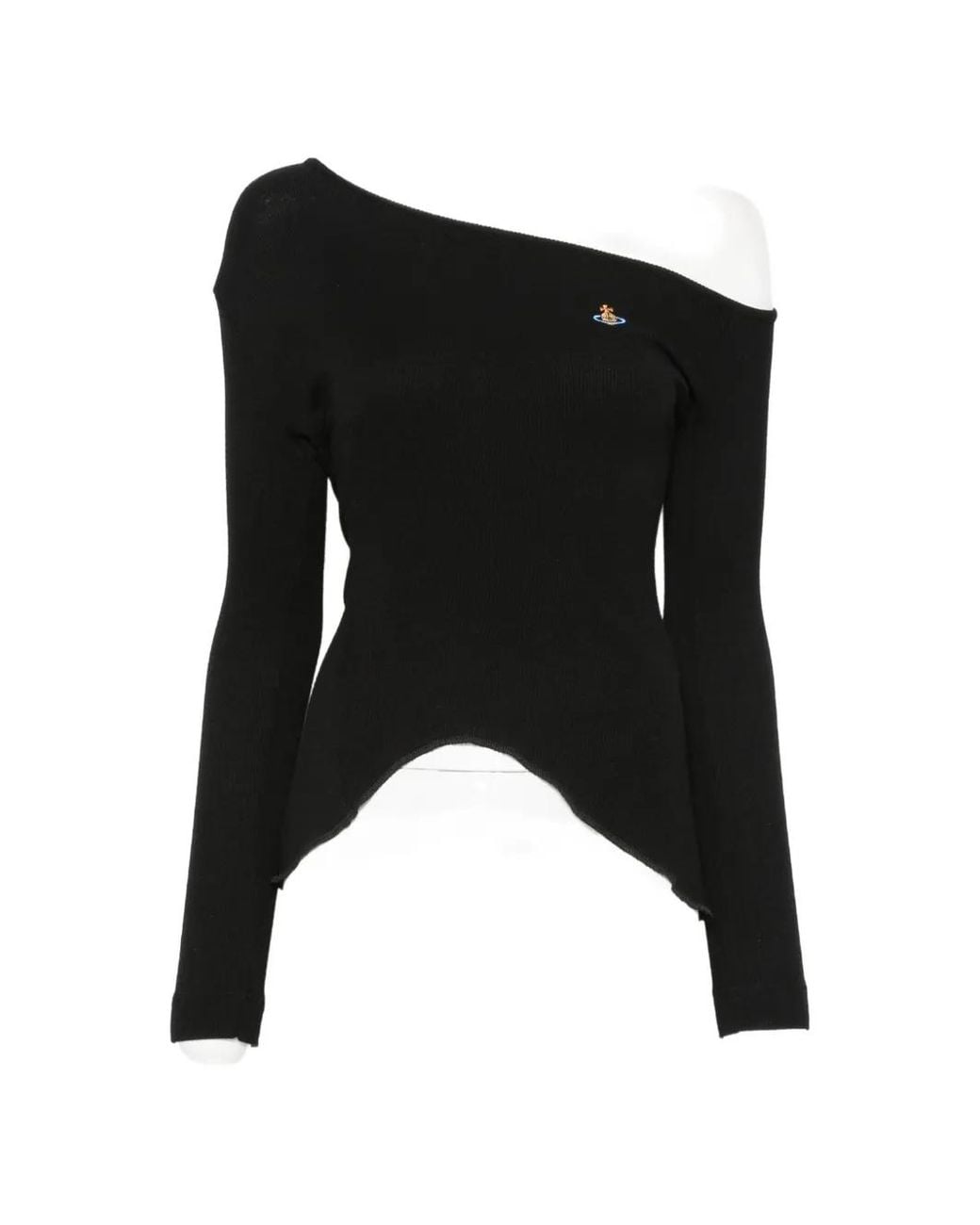 Vivienne Westwood Black Orb-Embroidered Asymmetric-Neck Top