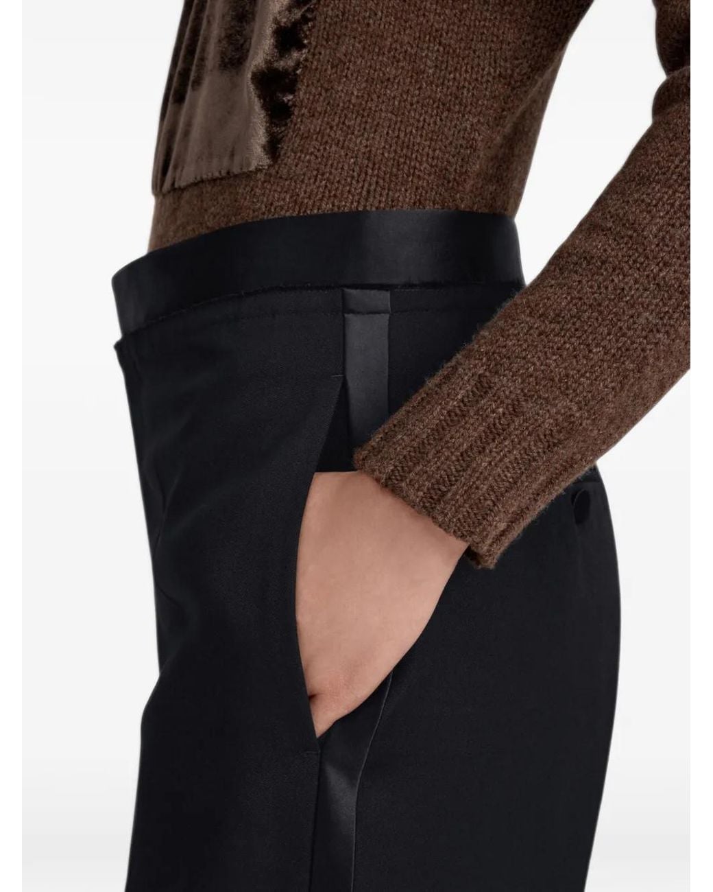 Maison Margiela Black Satin-Waist Virgin-Wool Tuxedo Trousers