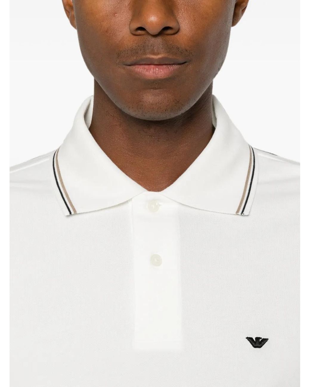 Emporio Armani White Logo Cotton Polo Shirt for men