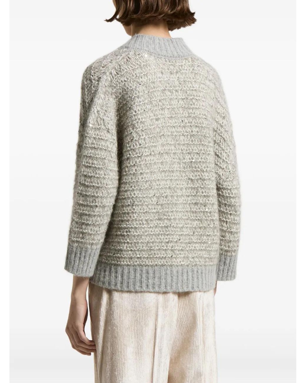 Peserico Gray Sequin-Embellished V-Neck Sweater