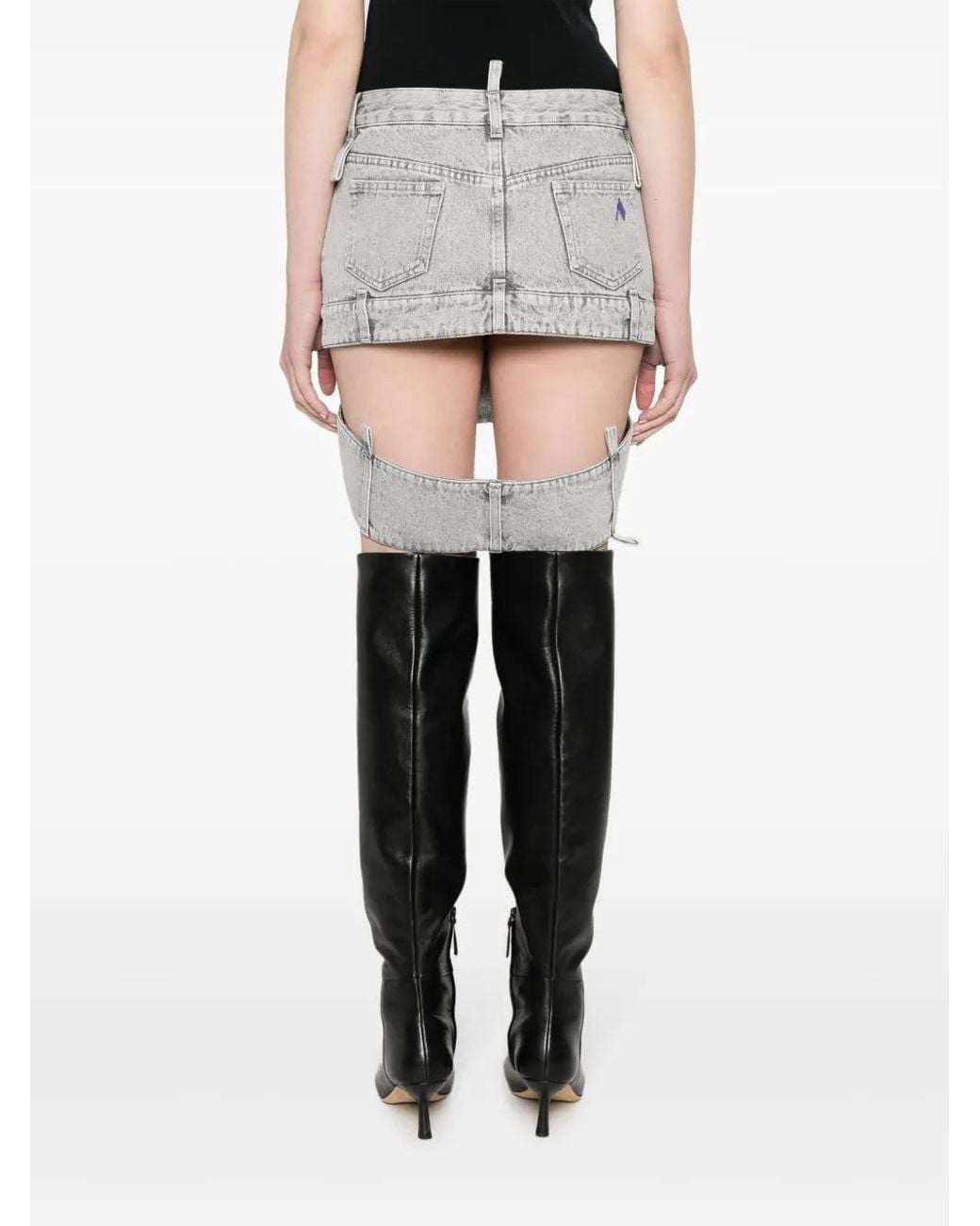 The Attico Gray Cropped Denim Mini Skirt