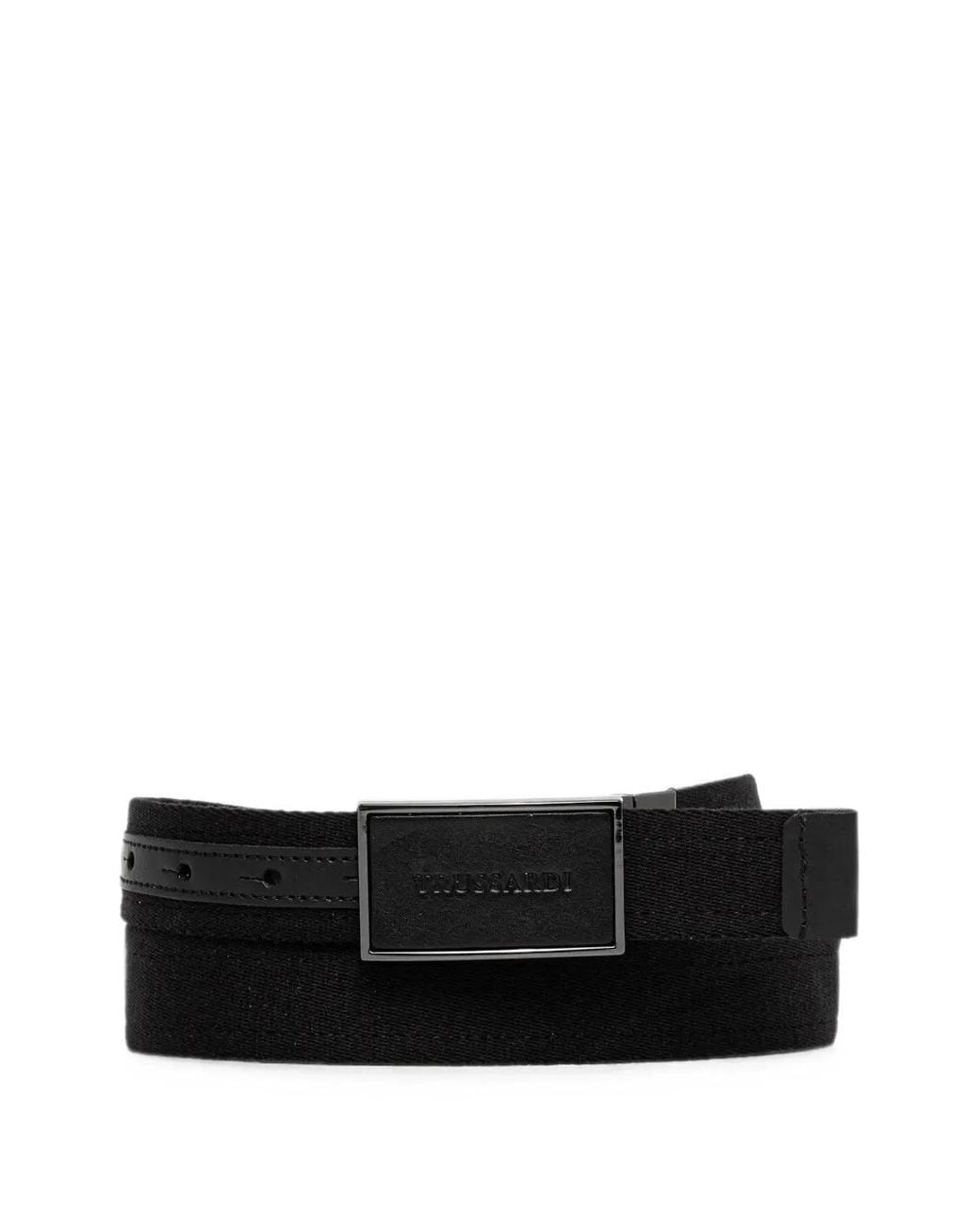 Trussardi Black Logo-Plaque Woven Belt for men