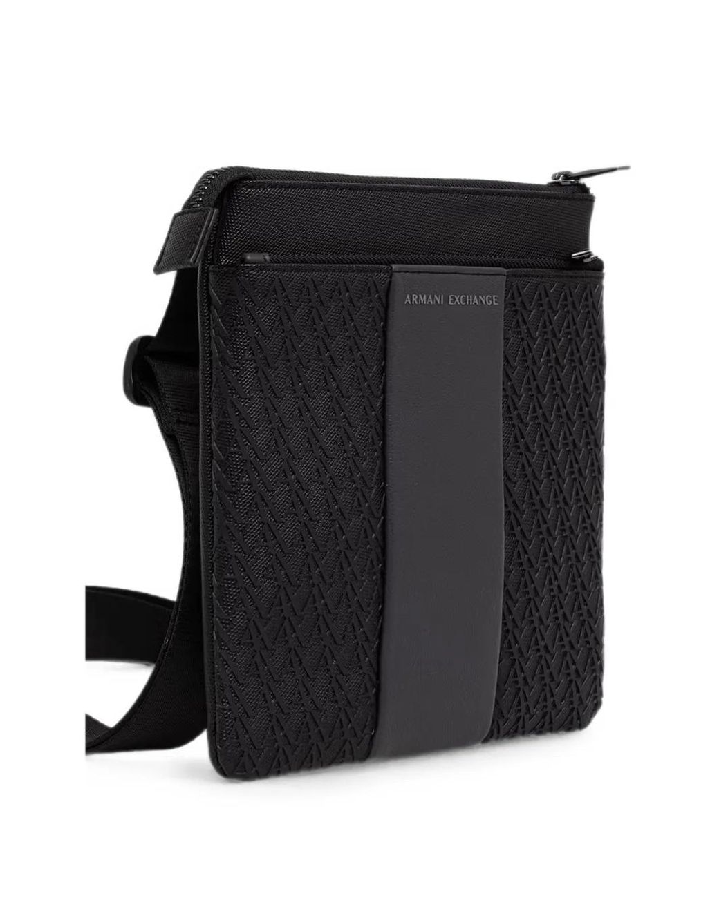 ARMANI EXCHANGE Black Monogram-Pattern Logo-Patch Messenger Bag for men