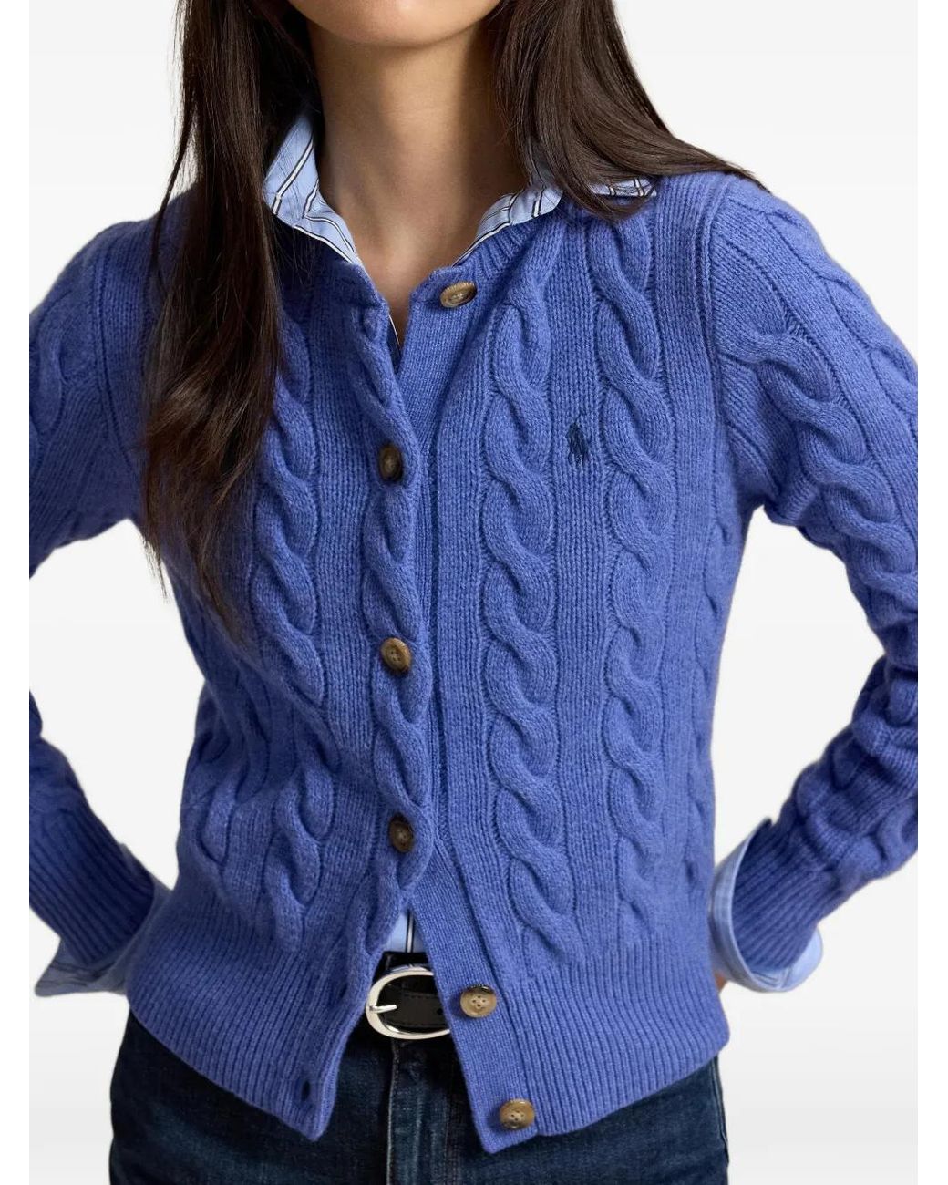 Polo Ralph Lauren Blue Pony Cable-Knit Cardigan
