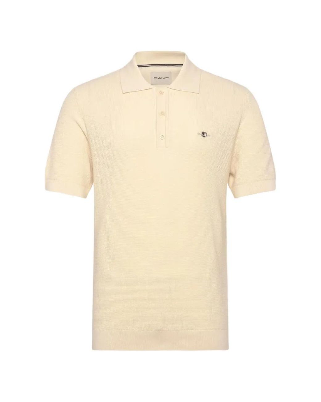 Gant Natural Waffle-Knit Embroidered-Logo Polo Shirt for men
