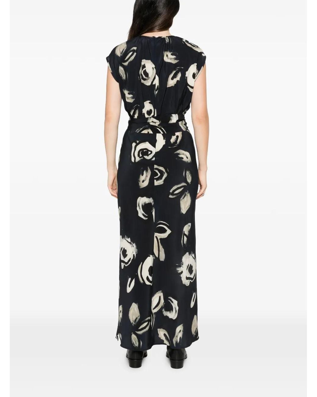 Max Mara Black Printed Tie-Waist Midi Dress