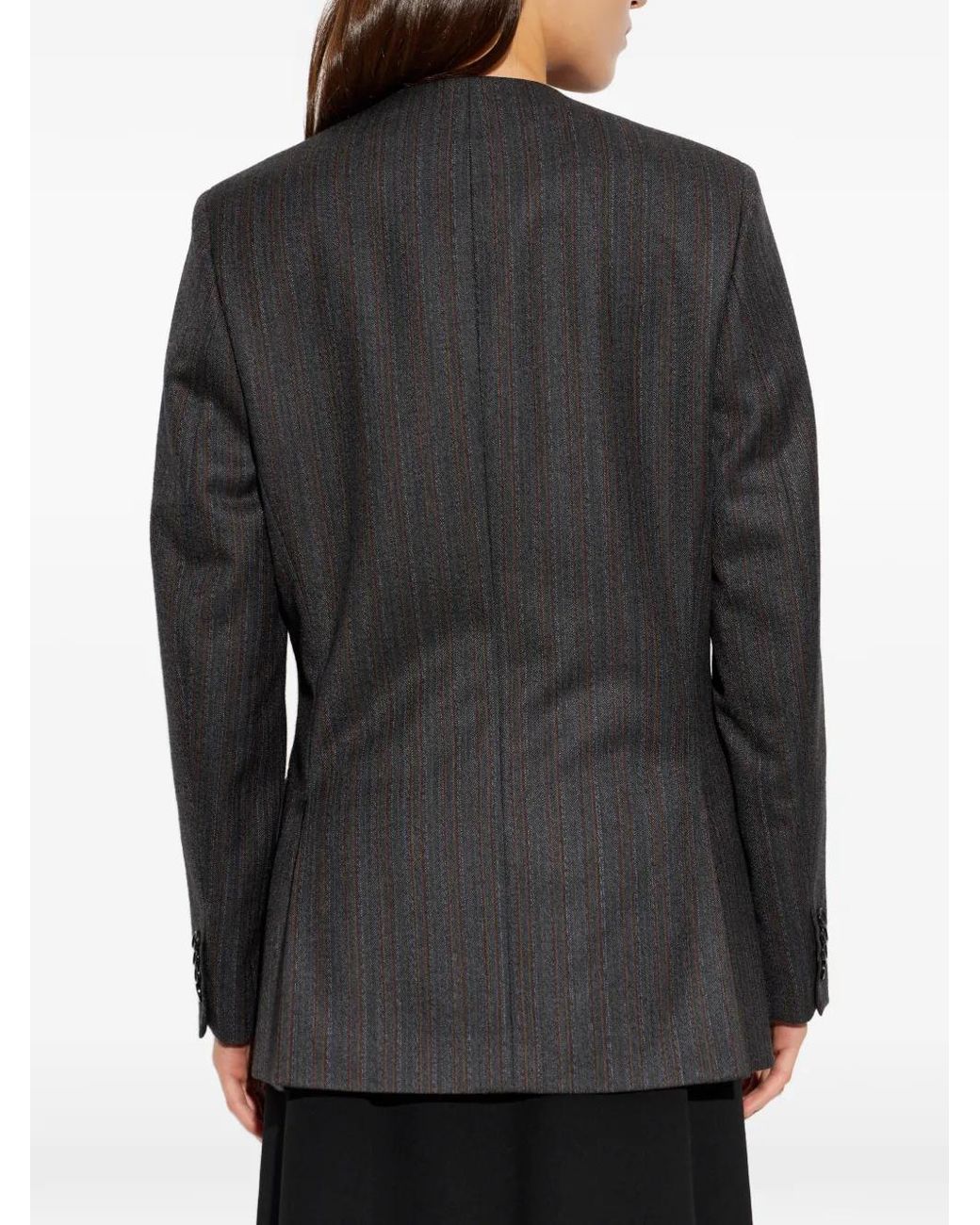Jil Sander Black Pinstriped Collarless Fitted Blazer