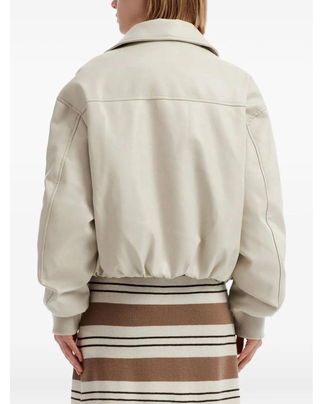 Izzue White Logo-Patch Zip-Up Bomber Jacket