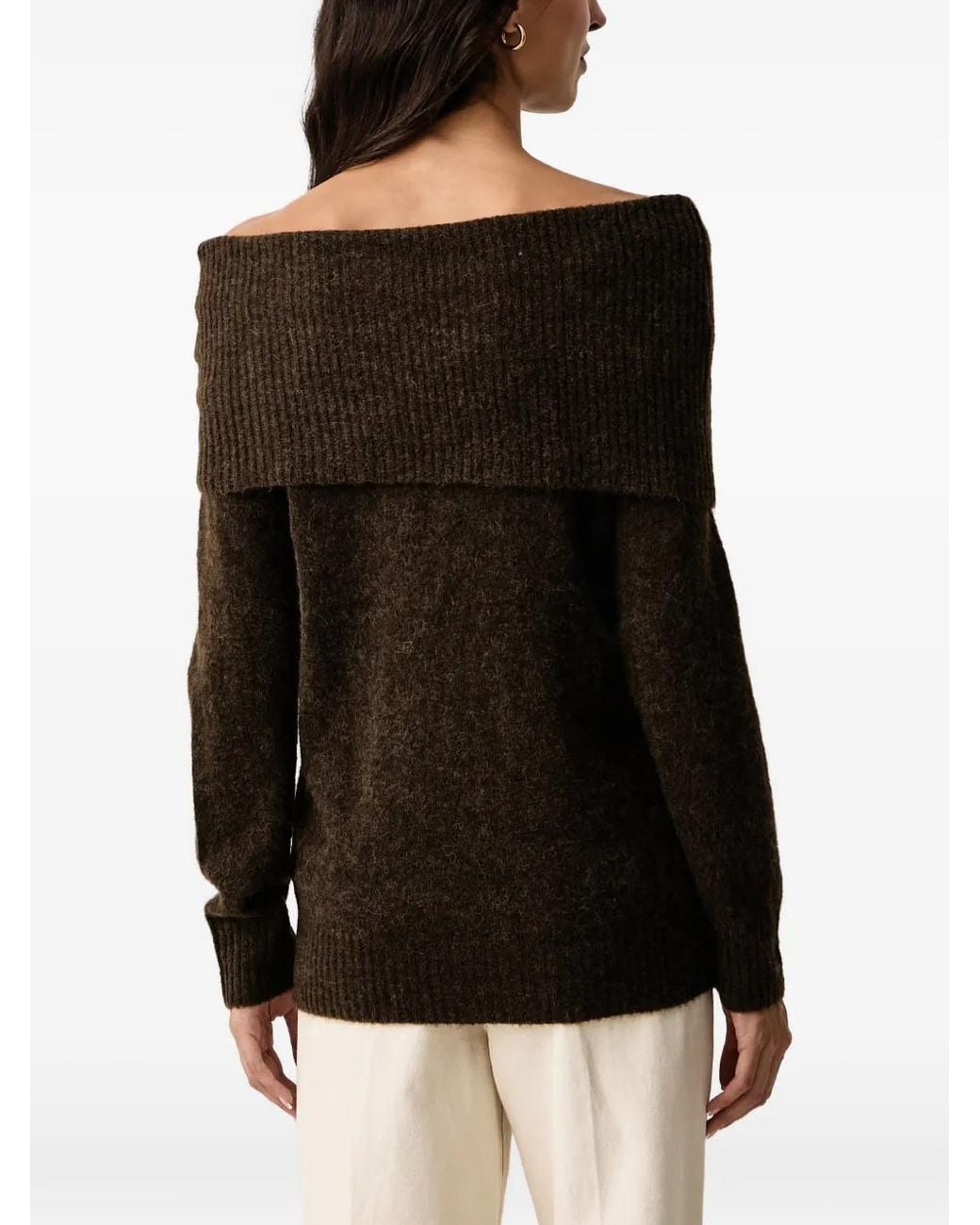 Mos Mosh Black Mape Off-Shoulder Ribbed-Knit Sweater