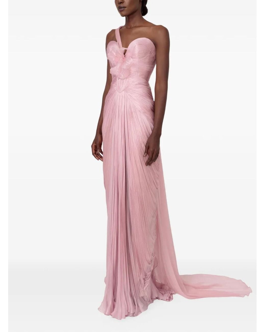 IRIS SERBAN Pink Kaya One-Shoulder Floral-Appliqué Maxi Dress
