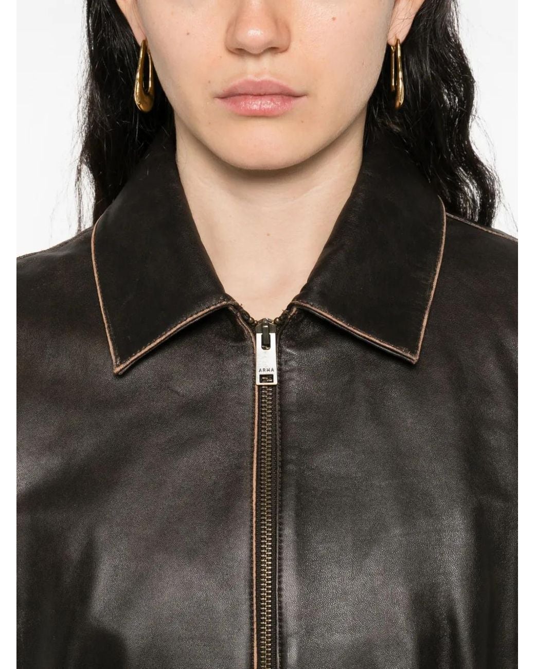 Arma Black Desy Cropped Zip-Front Leather Jacket
