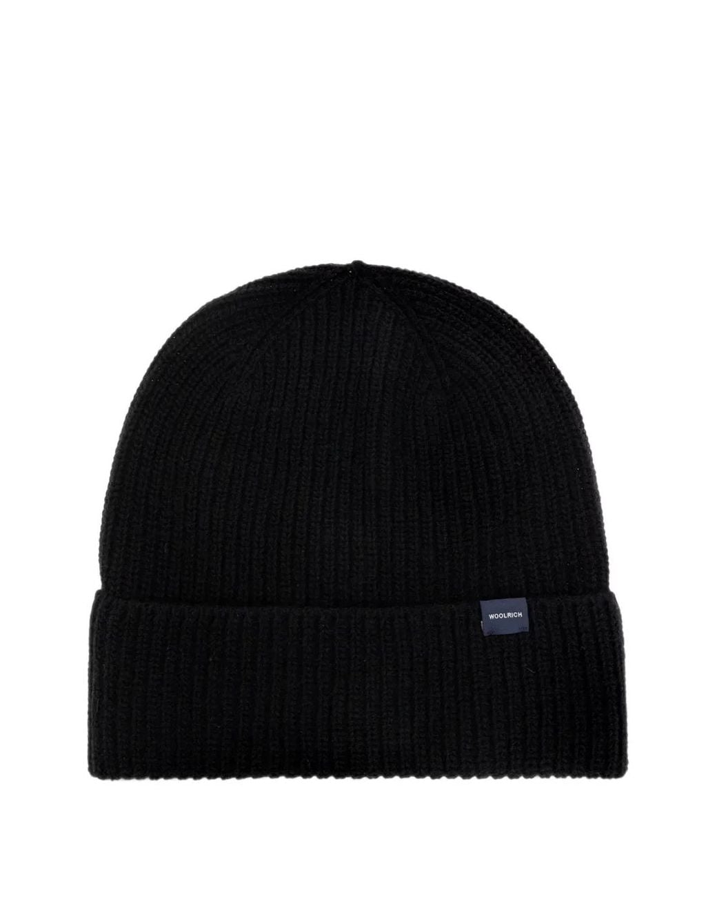 Woolrich Black Ribbed-Knit Beanie Hat for men