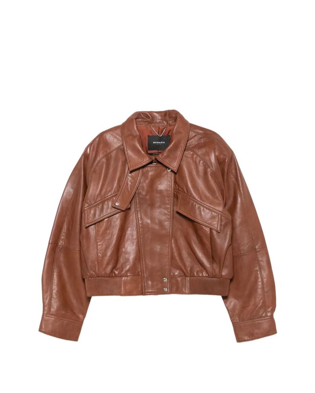 retroféte Brown Cropped Leather Jacket
