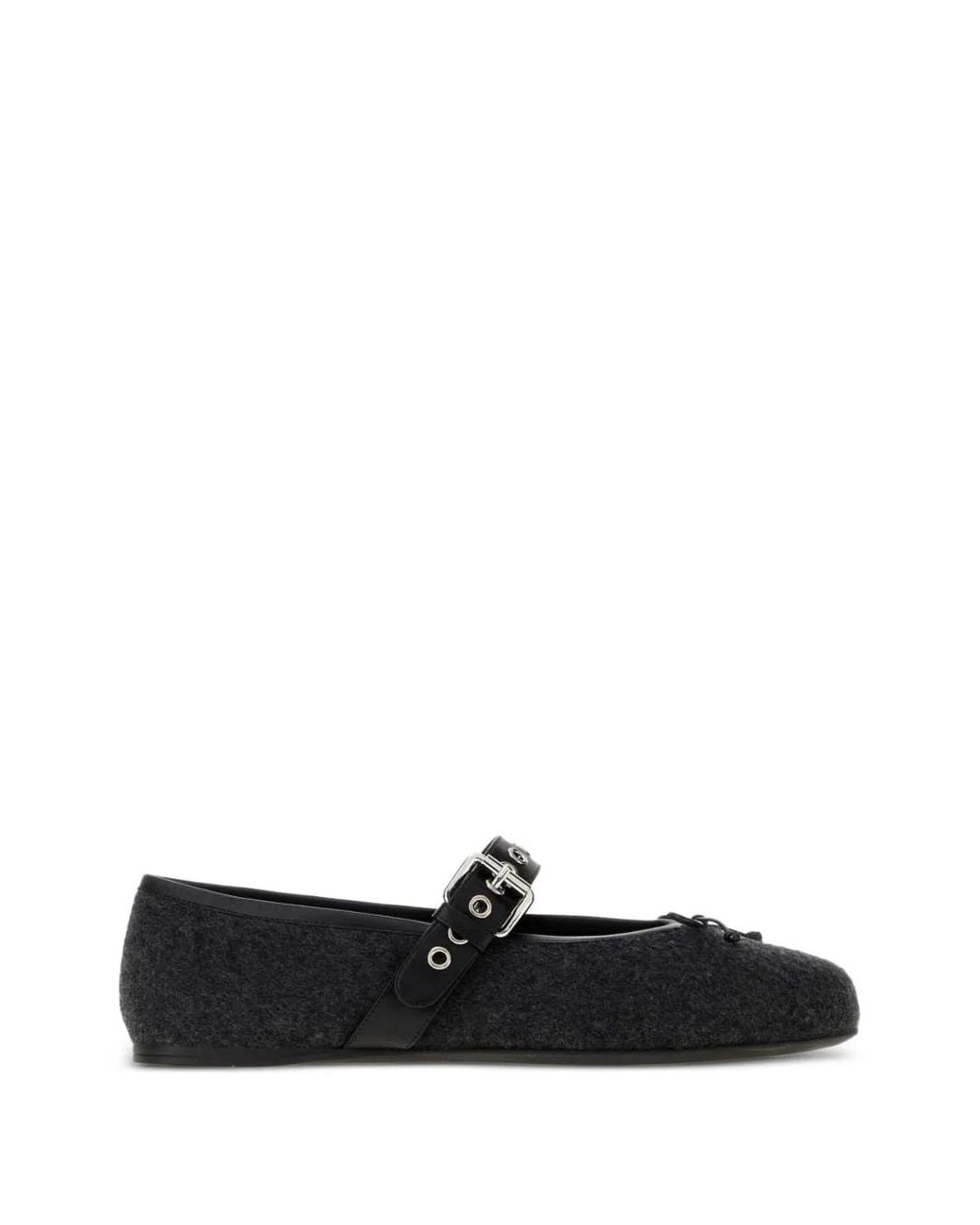 Miu Miu White Ballerines À Boucle En Laine