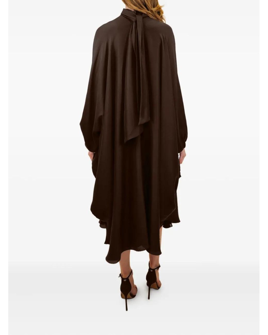 Azeeza Brown Emlyn Bow-Neck Midi Dress