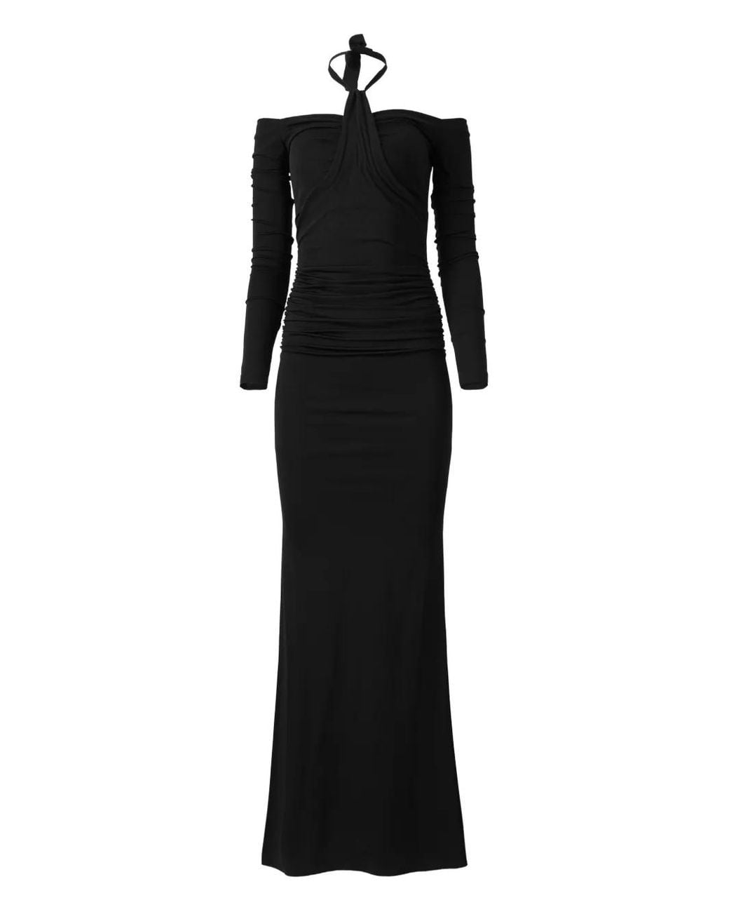 MOOS STUDIO Black Shadow Spiral Off-Shoulder Fishtail Maxi Dress