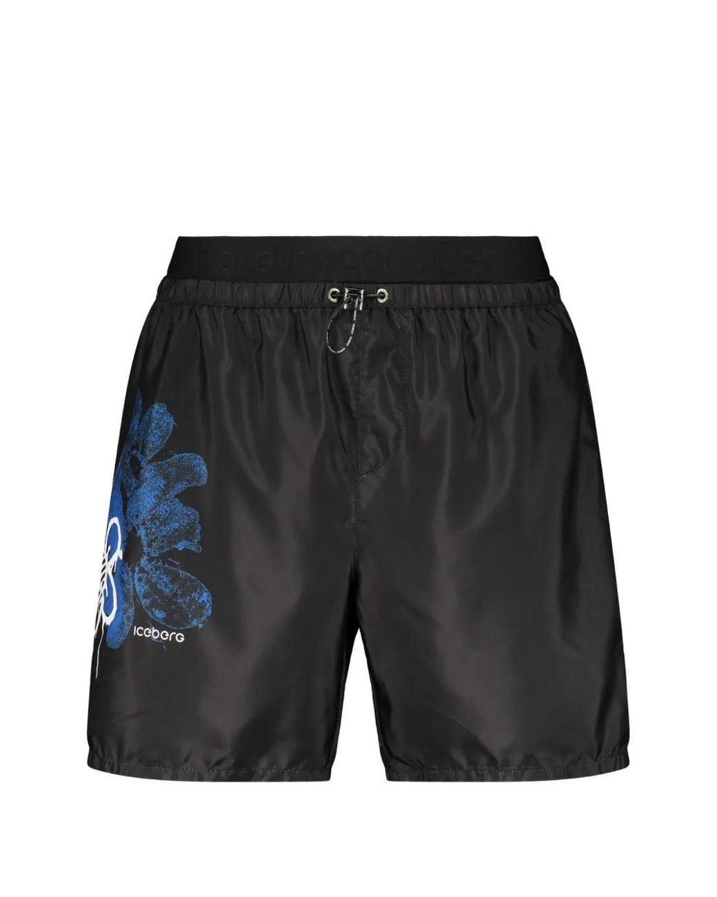 Iceberg Black Graphic-Print Drawstring Swim Shorts for men