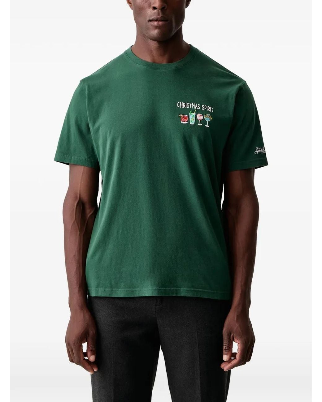 Mc2 Saint Barth Green Arnott Warm Cotton T-Shirt With Christmas Spirit Embroidery for men