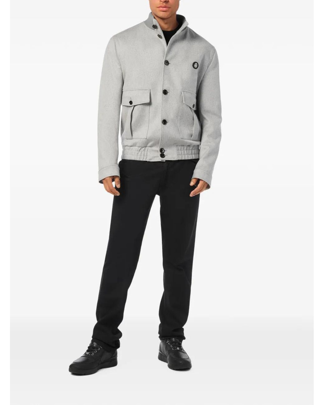 Billionaire Gray Flap-Pocket Buttoned Bomber Jacket for men