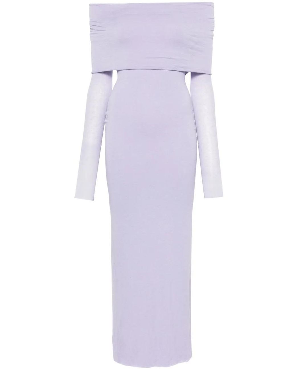 MANURI Purple Off-Shoulder Fine-Knit Dress