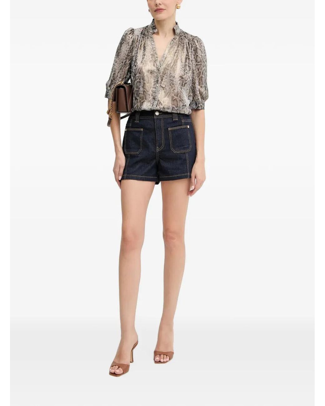 Morgan Blue Ruffled Snake-Print Blouse