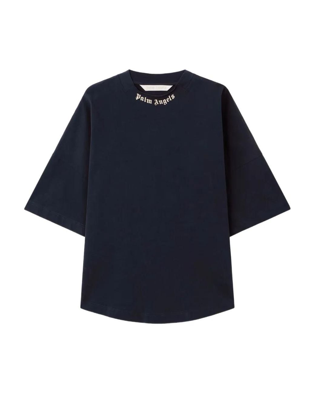 Palm Angels Blue Curved Logo Collar Over Tee Dark