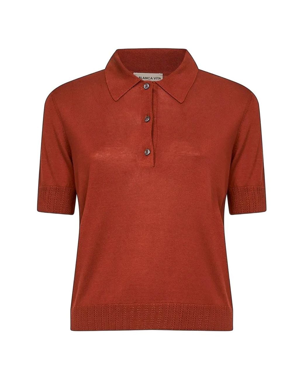 Blanca Vita Red Pointelle-Knit Silk Polo Shirt