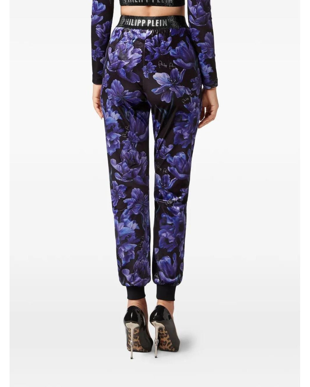 Philipp Plein Blue Floral-Print Logo-Appliqué Track Pants
