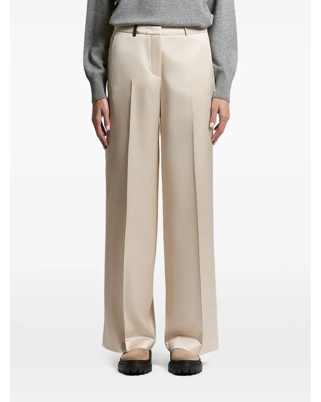 Peserico Natural Satin-Finish Wide-Leg Trousers